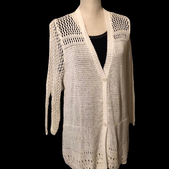 Tan Jay crochet cardigan , white, large - Picture 1 of 7